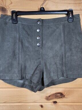 Abercrombie & Fitch Vegan Suede Shorts 10 High Waist Button Closure Olive Green
